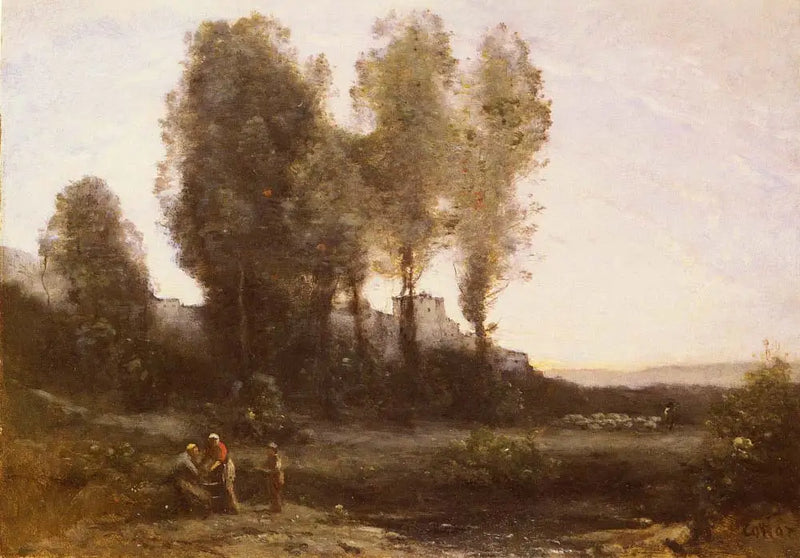Ağaçların Ardındaki Manastır - Jean-Baptiste Camille Corot