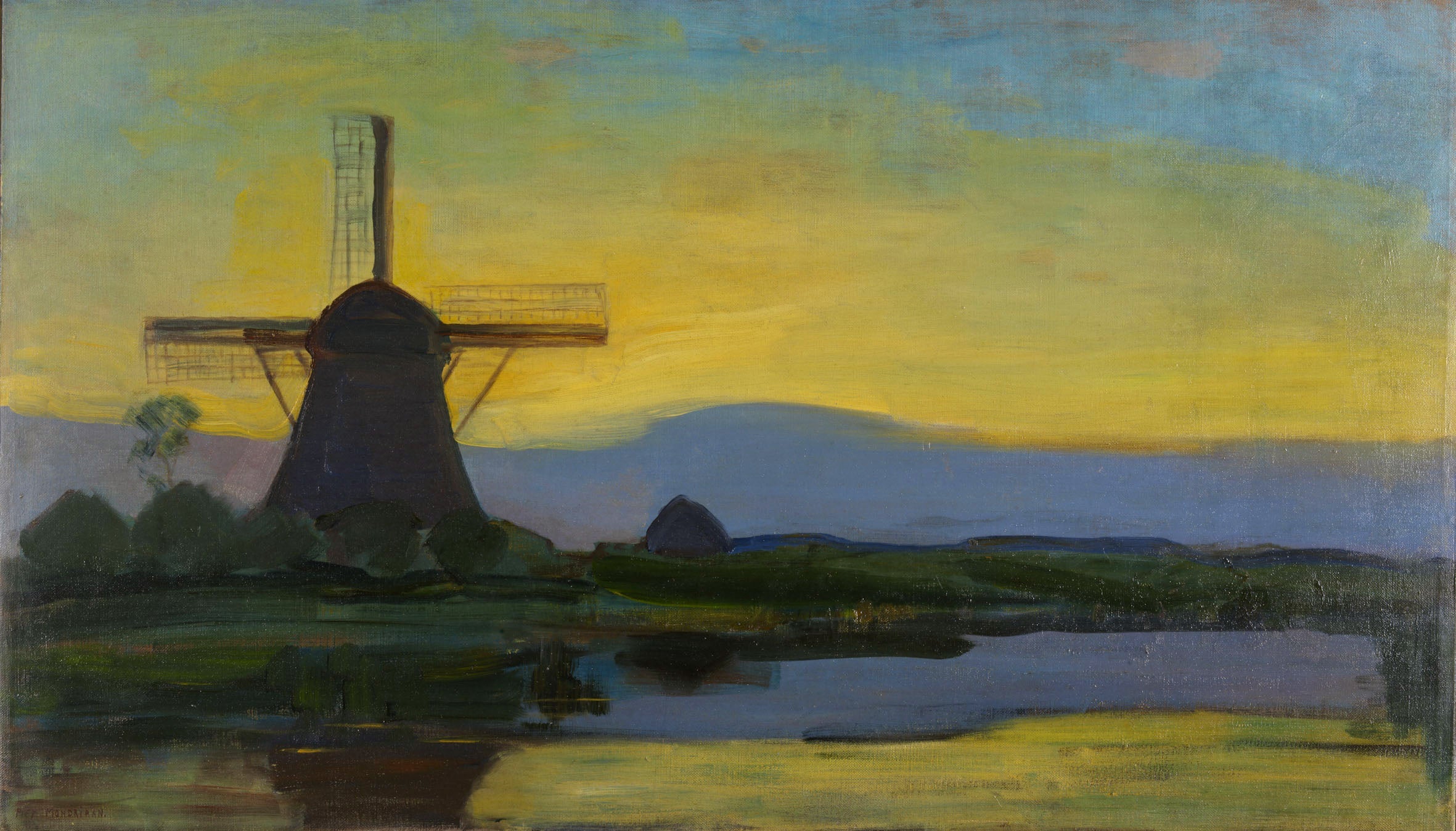 Reproduction du tableau « Le moulin d'Oostzijdse de nuit - Piet Mondrian » par Alpha Reproduction en peinture à l’huile