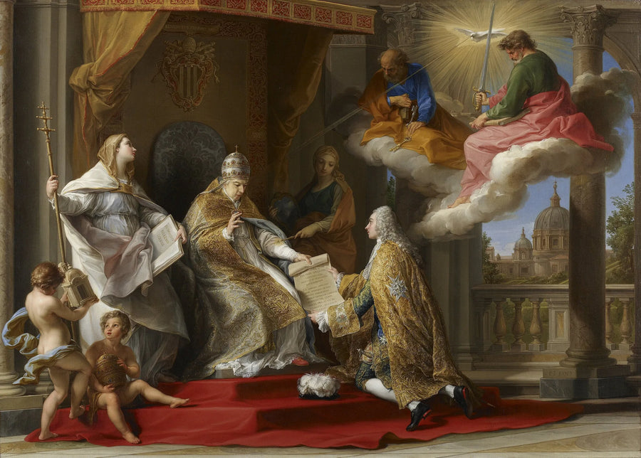 Benoît XIV Papası'nın "Ex Omnibus" ensiklikasını Stainville Kontu'na, gelecekteki Choiseul Dükü'ne takdim etmesi - Pompeo Batoni