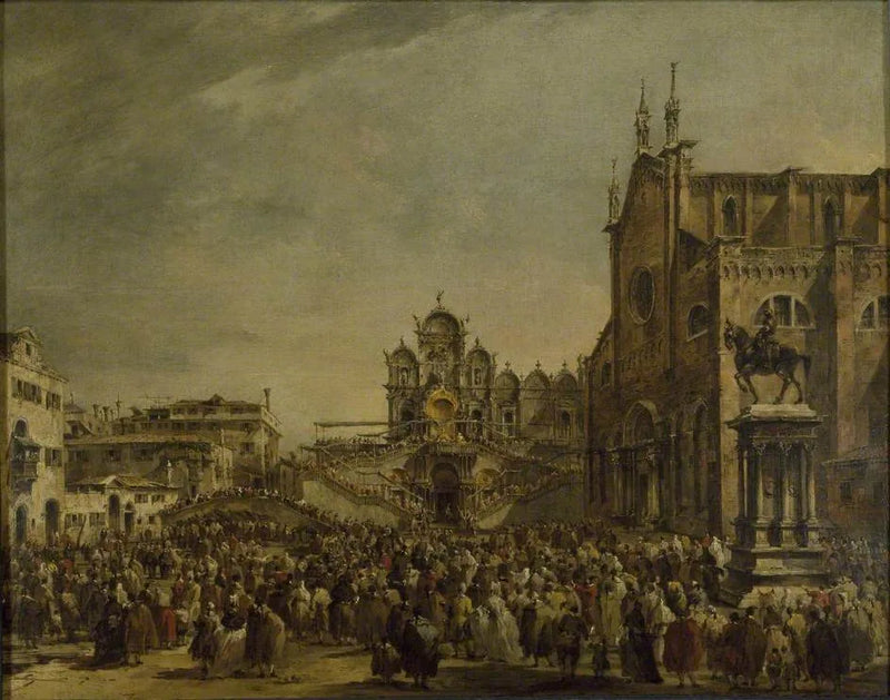Papa VI. Piyer, Campo SS Giovanni e Paolo'da kalabalığı kutsuyor, Venedik - Francesco Guardi