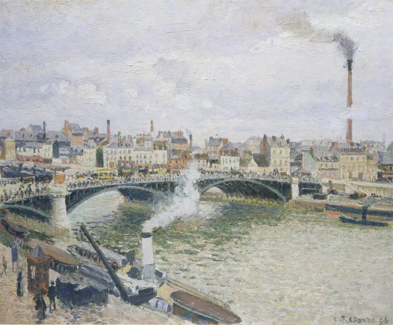 Rouen'deki Boieldieu Köprüsü, sabah, nemli hava - Camille Pissarro