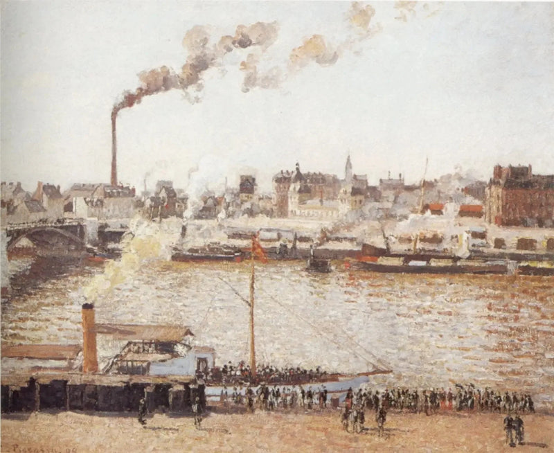 Boieldieu Köprüsü ve Orléans İstasyonu, Rouen, sabah, güneş - Camille Pissarro