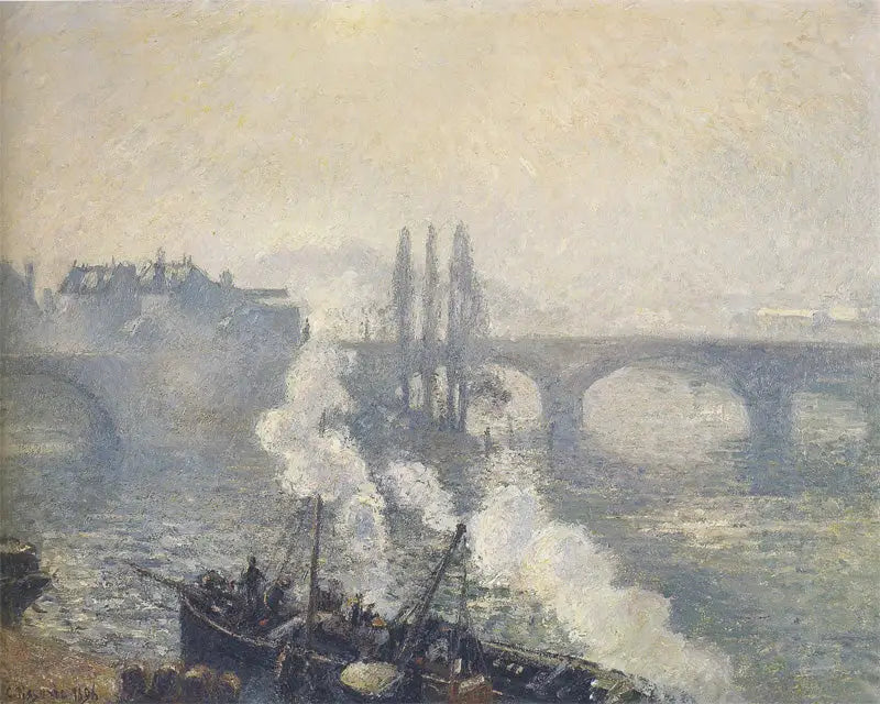 Rouen'deki Corneille Köprüsü, sabah sisinde - Camille Pissarro