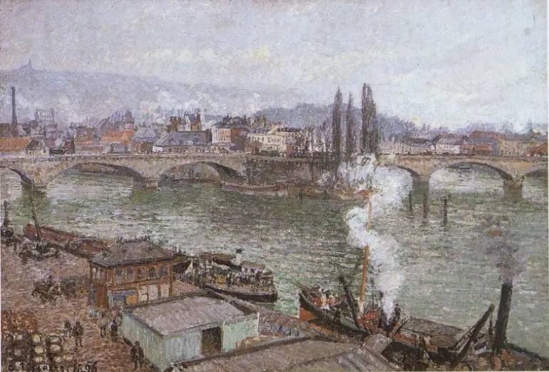Rouen'deki Taş Köprü, gri hava - Camille Pissarro