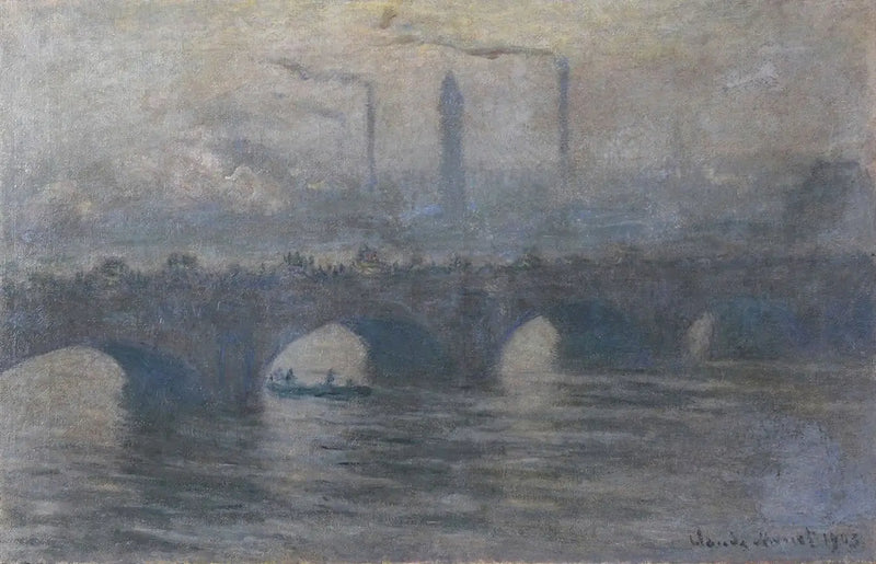 Waterloo Köprüsü, gri hava - Claude Monet