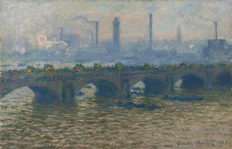Waterloo Köprüsü, gri hava - Claude Monet