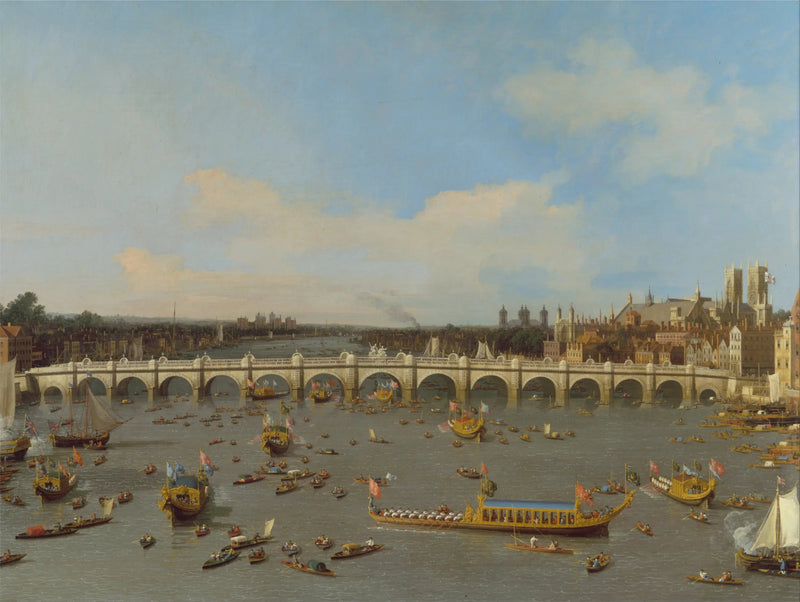 Westminster Köprüsü, Lord Belediye'nin Thames üzerindeki geçişiyle - Canaletto
