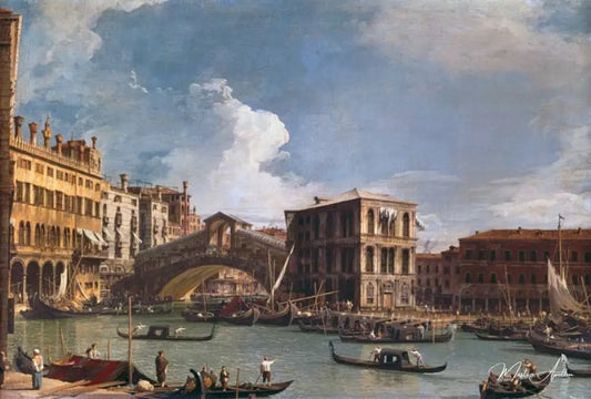 Le pont du Rialto, Venise, vu du nord - Giovanni Antonio Canal - Reproductions de tableaux et peintures haut de gamme