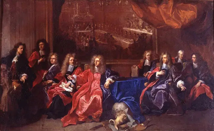 Paris şehri valisi ve belediye meclis üyeleri, 1689 yılında Louis XIV'ün iyileşmesinin ardından belediye binasında düzenlenen yemeğe onuruna kutlama kararı alırken - Hyacinthe Rigaud