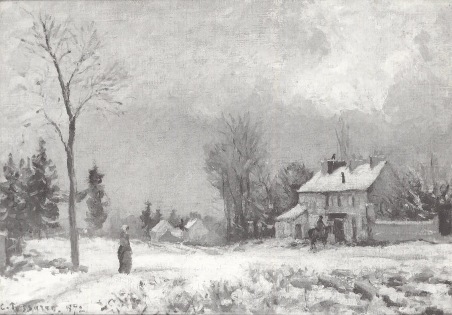 Posta İstasyonu, Versailles Yolu, Louveciennes, kar - Camille Pissarro