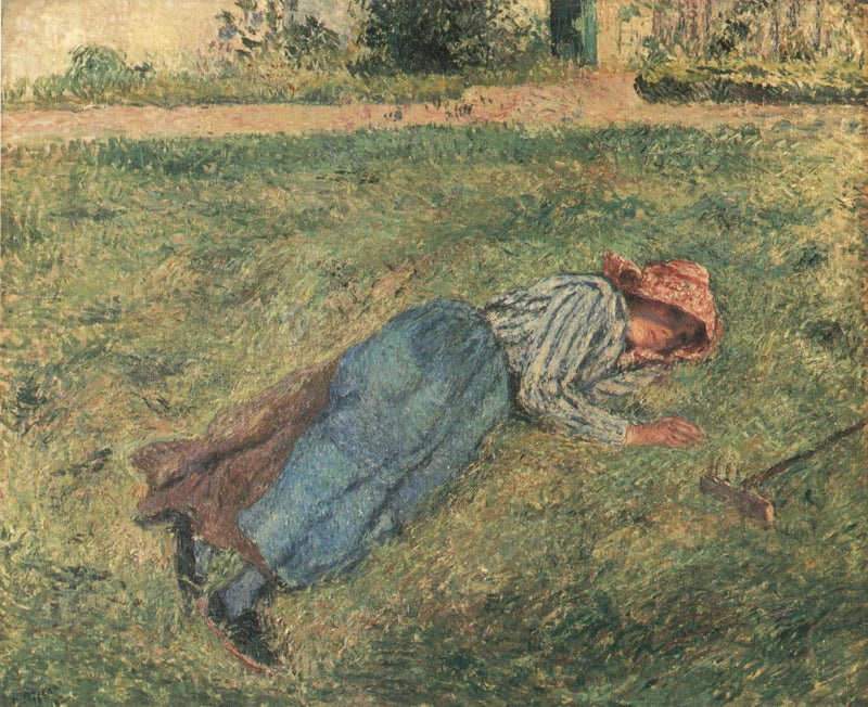 Dinlenme, çimenler üzerinde yatan köylü kadın, Pontoise - Camille Pissarro