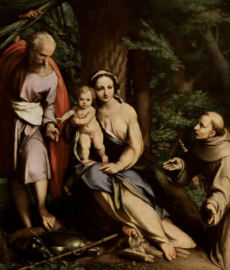 Mısır'a Kaçışta Dinlenme ve Aziz François ile - Antonio da Correggio