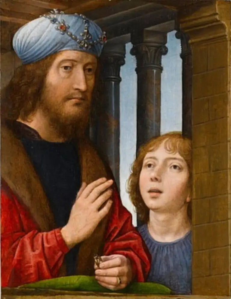 Le roi David et un garçon - Hans Memling image 1 copie peinte à la main à l’huile