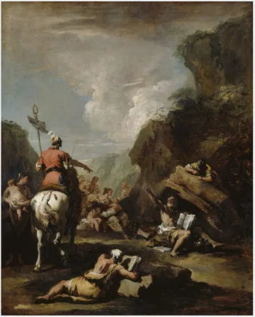 Syracuse Kralı Hieron II, Archimedes'ten şehri güçlendirmesini istiyor - Sebastiano Ricci