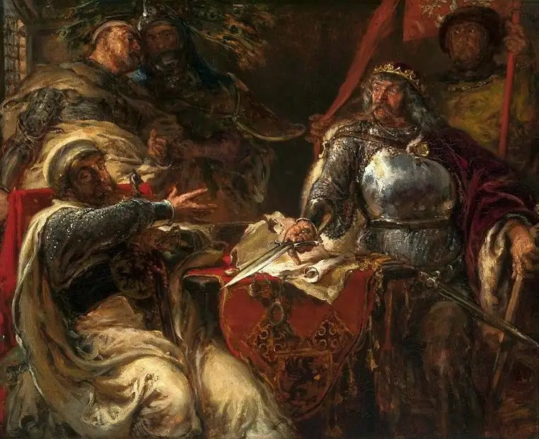 Kral Ladislas le Bref, Brześć Kujawski'de Teuton şövalyeleriyle anlaşmaları bozuyor. - Jan Matejko