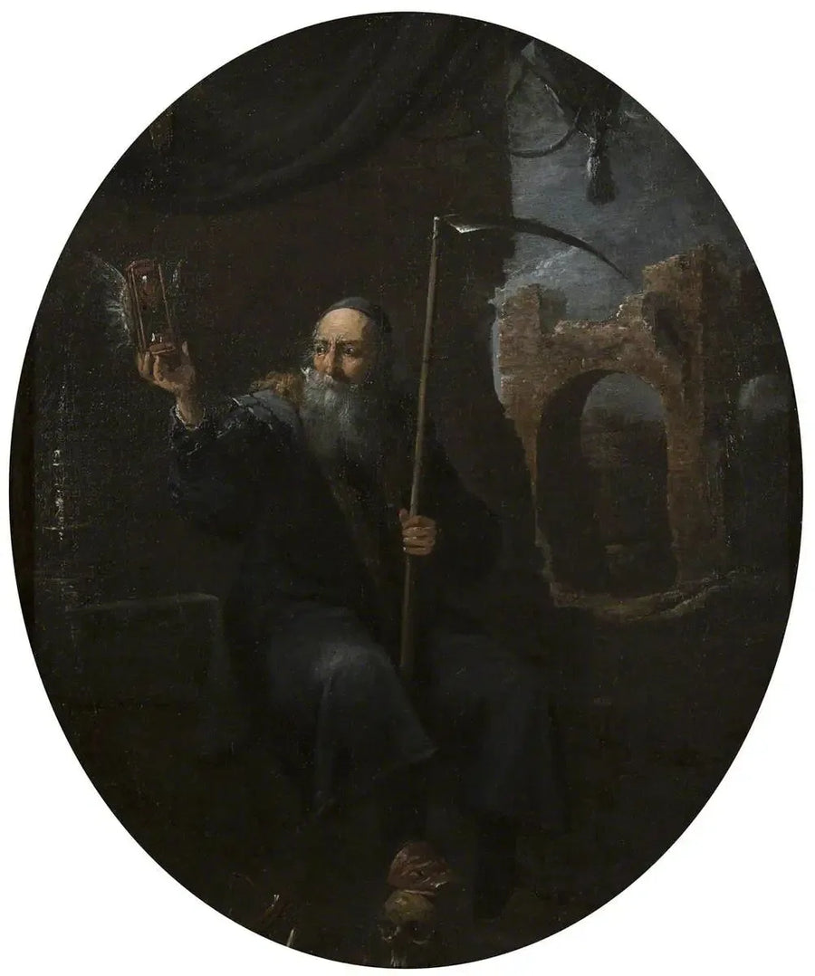 Zaman, tıpkı bir yaşlı adam gibi, bir orak ve kanatlı kum saatiyle - David Teniers le Jeune