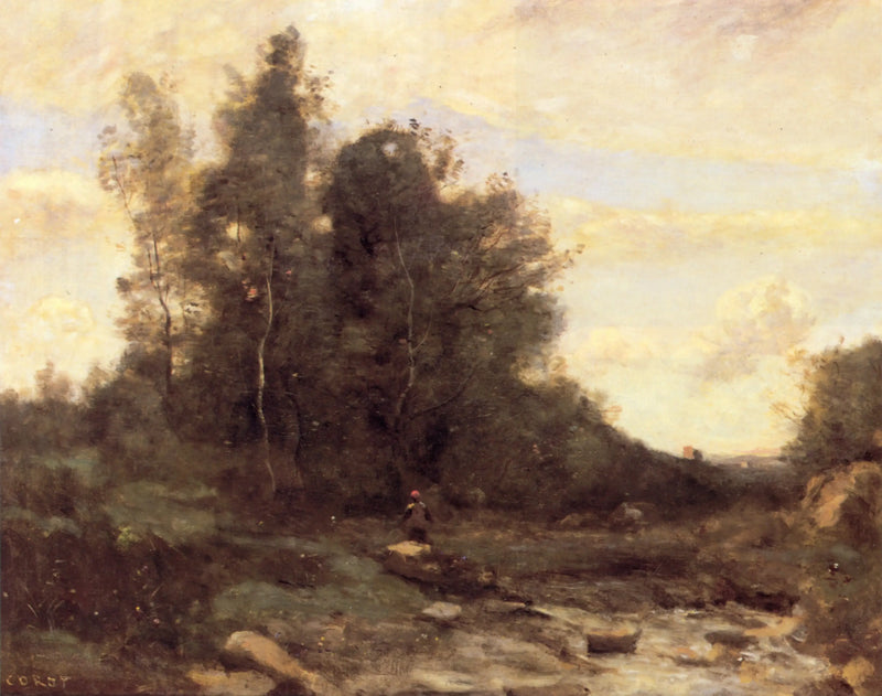 Taşlı şelale (Alacakaranlık) - Jean-Baptiste Camille Corot