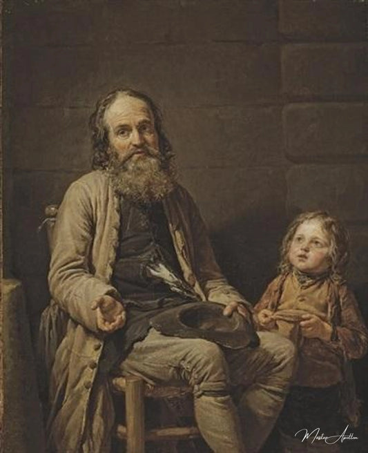 Le vieux mendiant et l'enfant - Nicolas Bernard Lépicié - Reproductions de tableaux et peintures haut de gamme