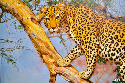 Léopard dans un arbre | 150 x 100 cm Reproductions de tableaux à la peinture à l’huile
