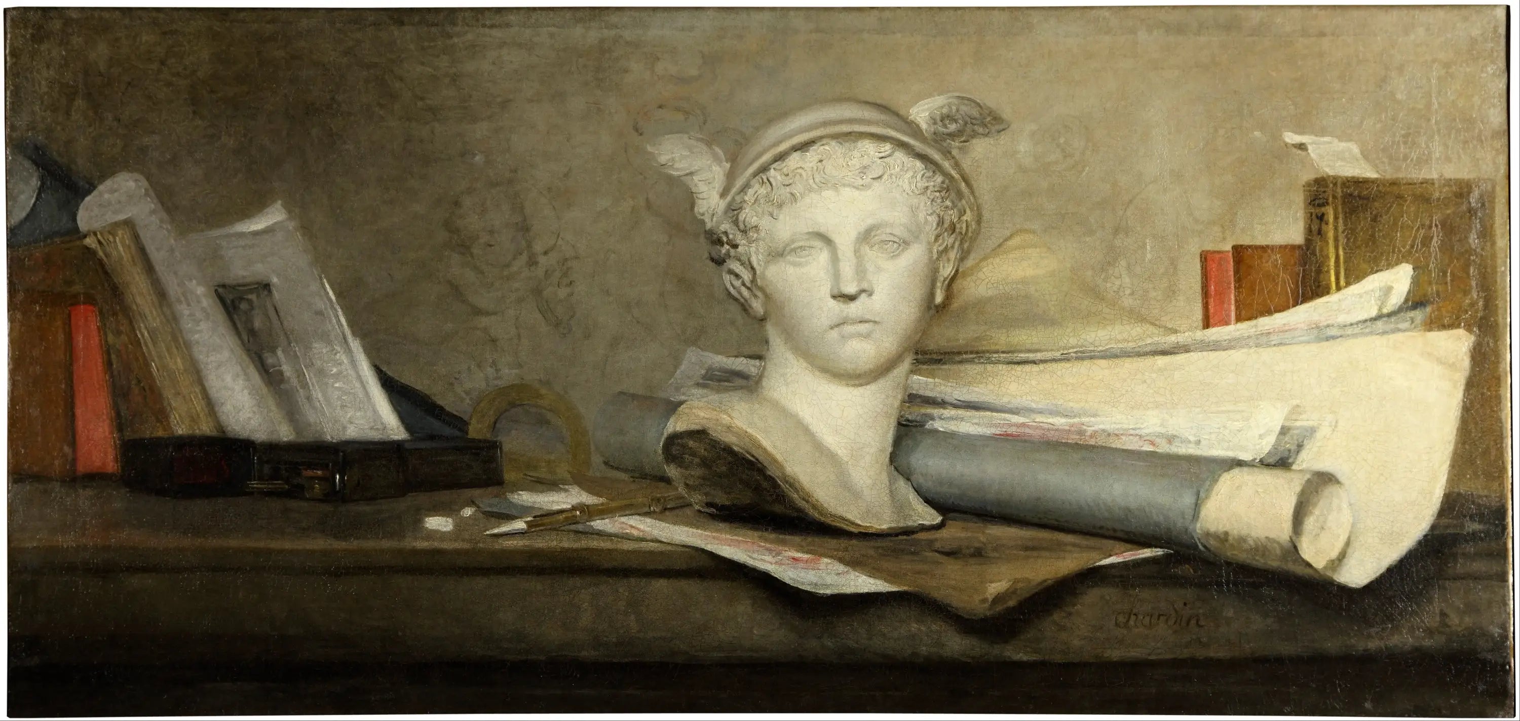 Les attributs des Arts avec un buste de Mercure - Jean Siméon Chardin image 1 tableau peint à l’huile sur toile