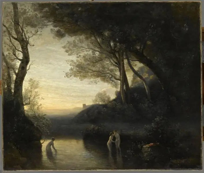 Bellinzone'daki Yüzücüler. Akşam Efekti - Jean-Baptiste Camille Corot
