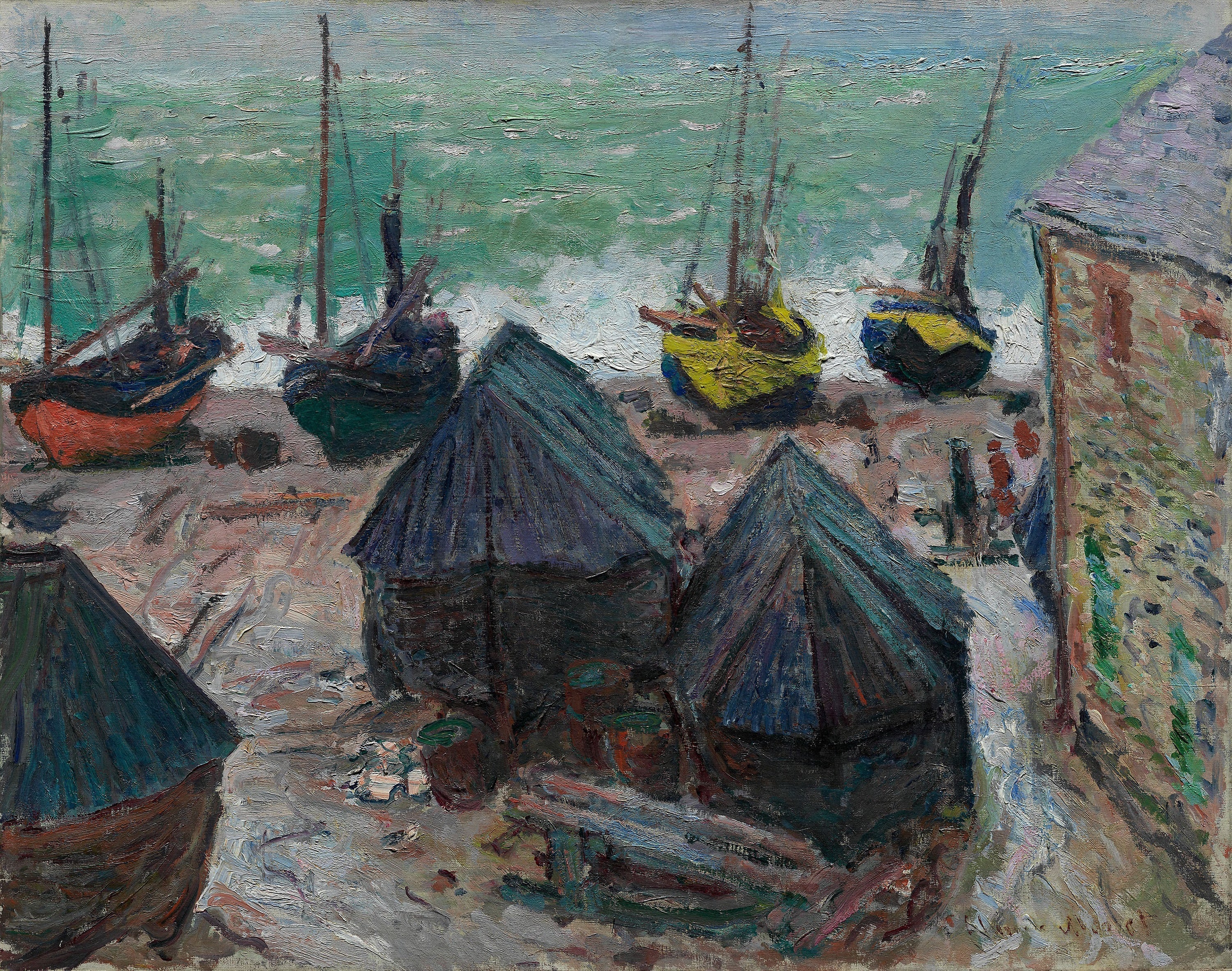 Reproduction du tableau « Les bateaux sur la plage à Étretat - Claude Monet » par Alpha Reproduction en peinture à l’huile
