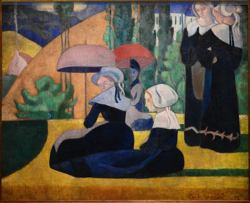 Breton kadınlar şemsiye ile - Émile Bernard