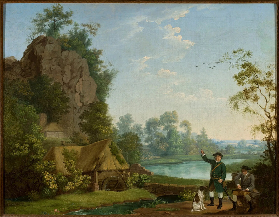 Creswell Crags manzaralı, değirmen yakınlarındaki avcılar - George Stubbs