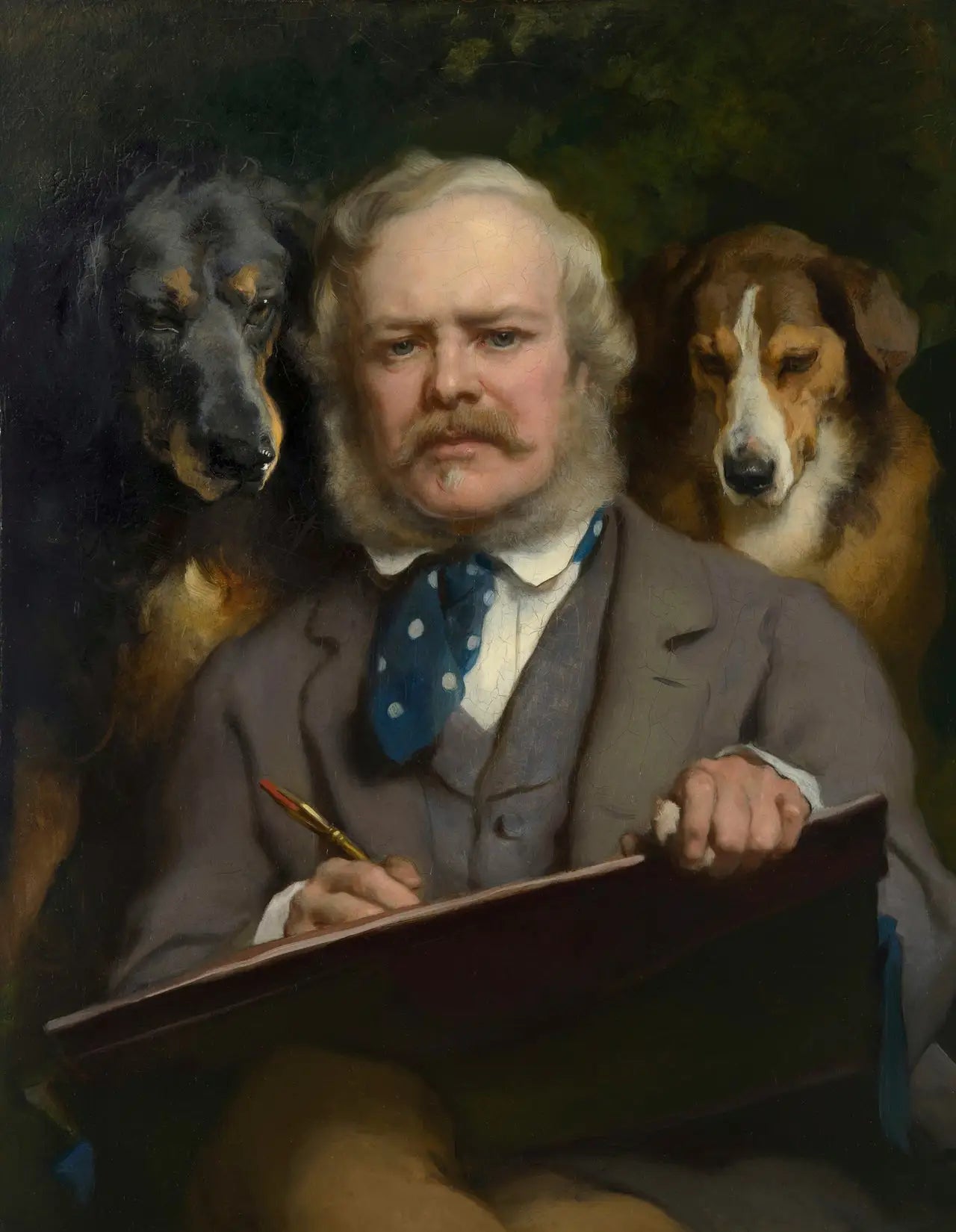 Les Connaisseurs: Portrait de l’artiste avec deux chiens - Edwin Henry Landseer - Alpha Reproduction