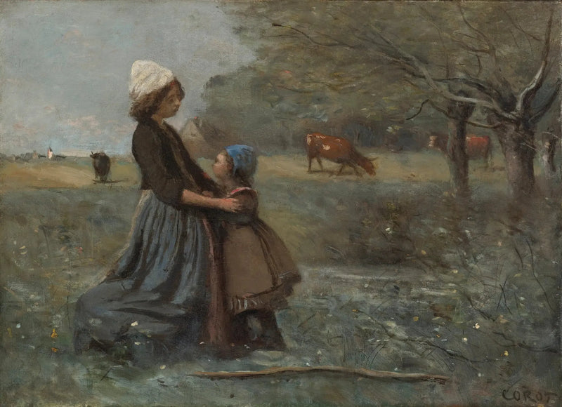 İki Kız Kardeşler Çayırda - Jean-Baptiste Camille Corot
