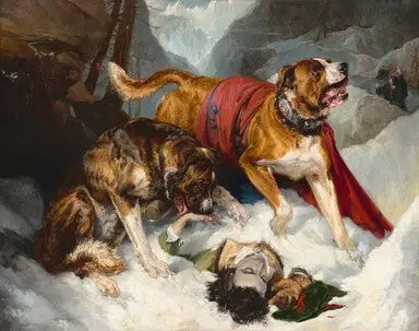Les Dogues des Alpes réaniment un voyageur en détresse - Edwin Henry Landseer - Alpha Reproduction