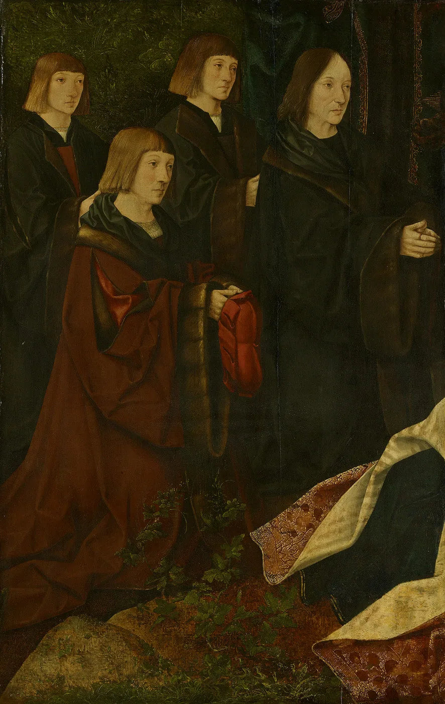 Korsgen Elbertzen ve oğulları Dirck ve Albert bağışçıları solda, bağışçıları sağda. - Jacob Cornelisz van Oostsanen