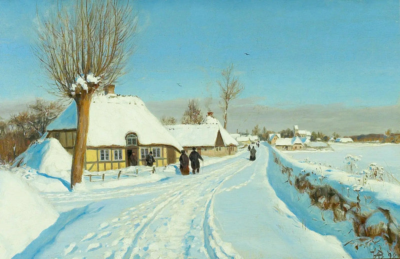 Sadıklar Noel sabahı kiliseye doğru ilerliyor. - H. A. Brendekilde