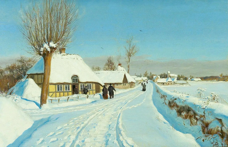 Sadıklar Noel sabahı kiliseye doğru ilerliyor. - H. A. Brendekilde