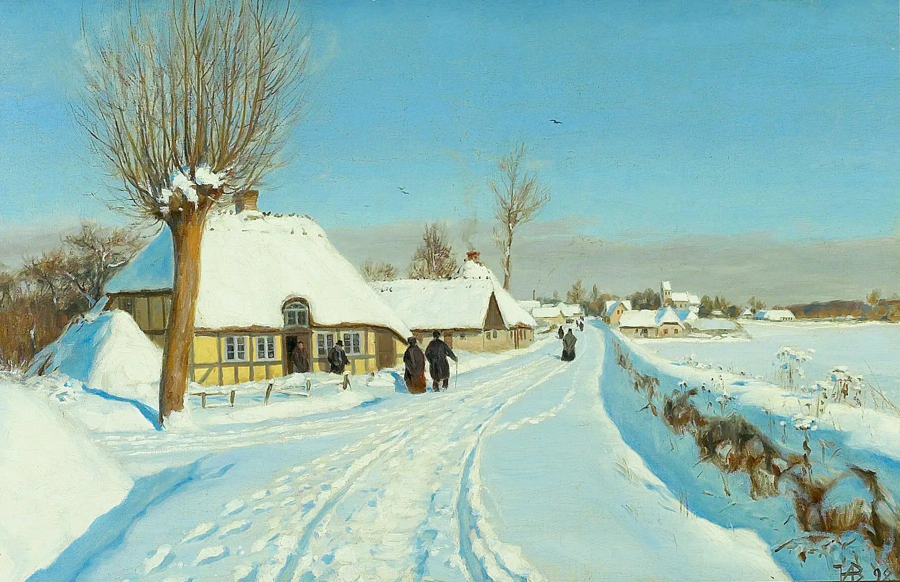 Les fidèles se dirigent vers l’église le matin de Noël. - H. A. Brendekilde - Alpha Reproduction