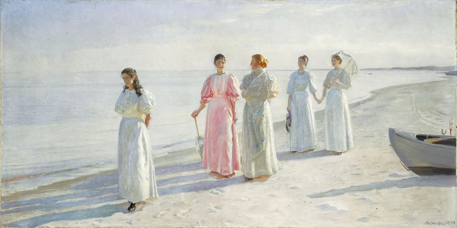 Kızlar plajda. Holst kardeşler Skagen Sønderstrand'ta. - Michael Peter Ancher