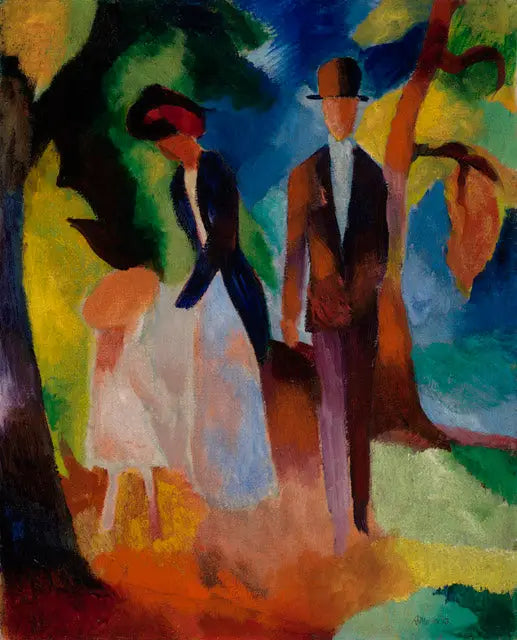 Mavi bir göl kenarındaki insanlar - August Macke