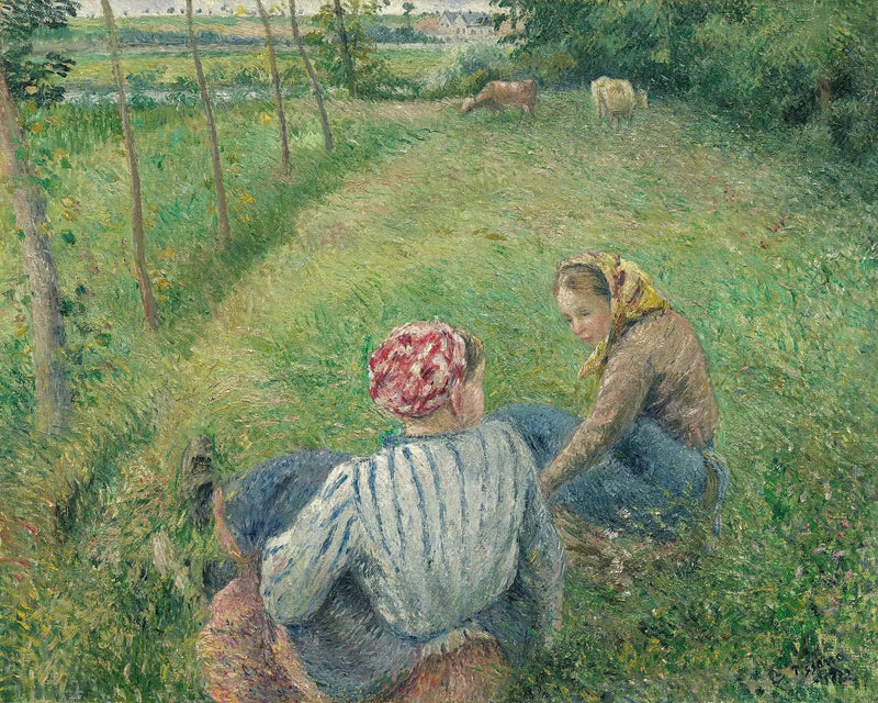 Pontoise Yakınlarındaki Tarlalarda Dinlenen Köylü Kızları - Camille Pissarro