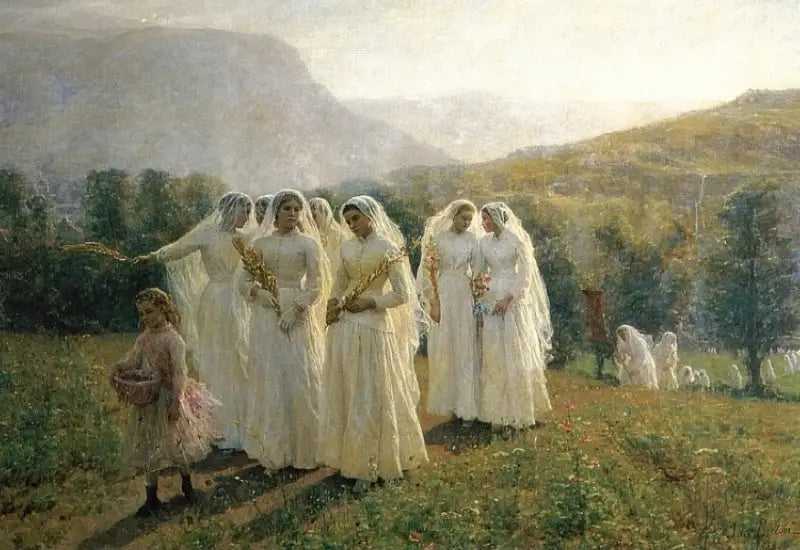 Genç kızlar yürüyüşe katılıyor - Jules Breton