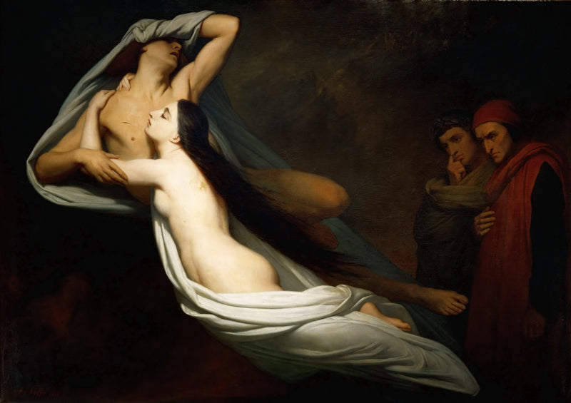 Francesca da Rimini ve Paolo Malatesta'nın Gölgeleri, Dante ve Virgil'e görünüyor - Ary Scheffer