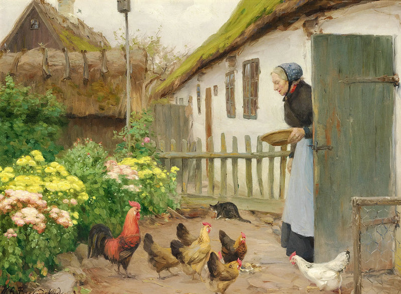 Tavuklar besleniyor. - H. A. Brendekilde