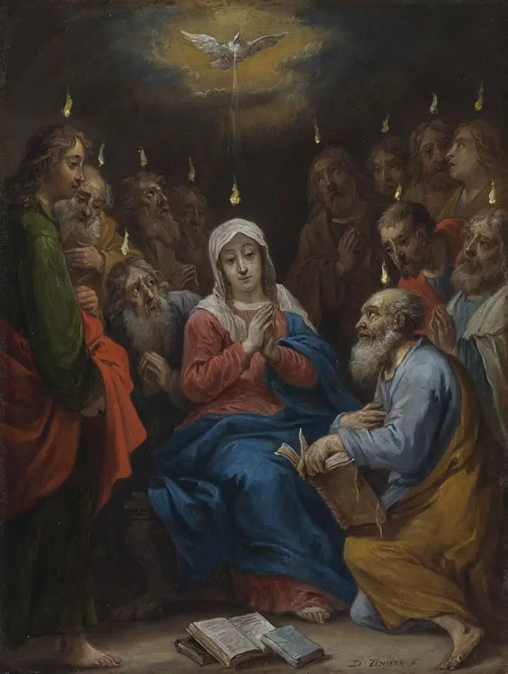 Çilelerin On Beş Sırrı: Pentikost, Kutsal Ruh Meryem ve havarilere iner - David Teniers genç