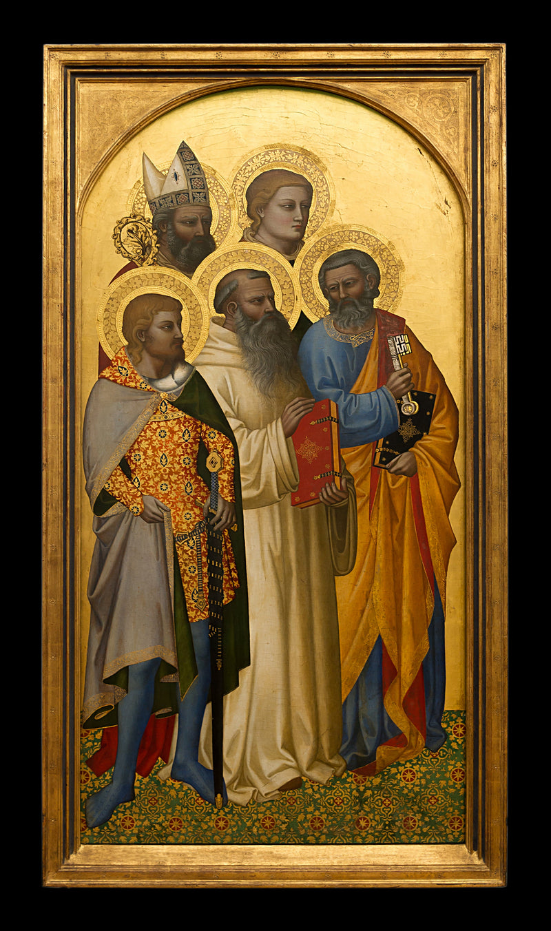 Aziz Petrus, Benoît, Julien (?), Étienne (?) ve bir aziz piskopos (Bari'li Nikolaus?). - Nardo di Cione