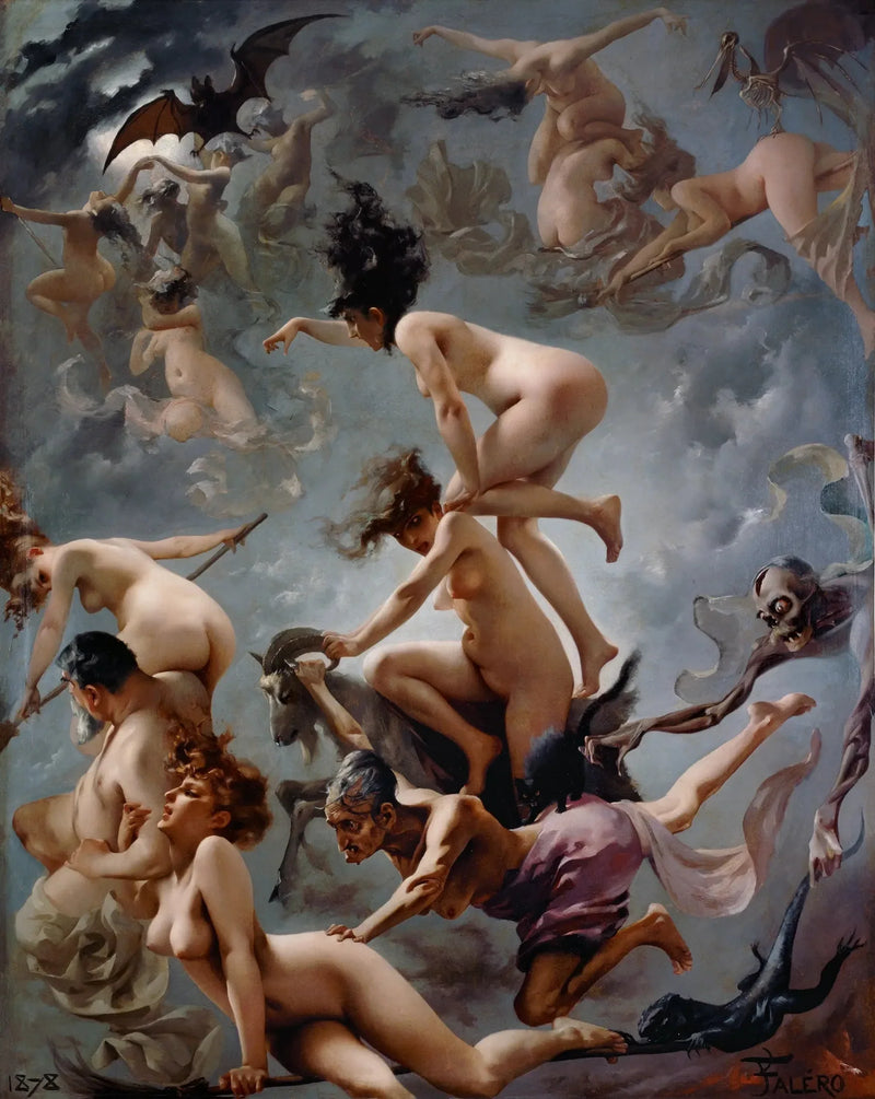 Cadılardan oluşan sabatlarına giderken - Luis Ricardo Falero