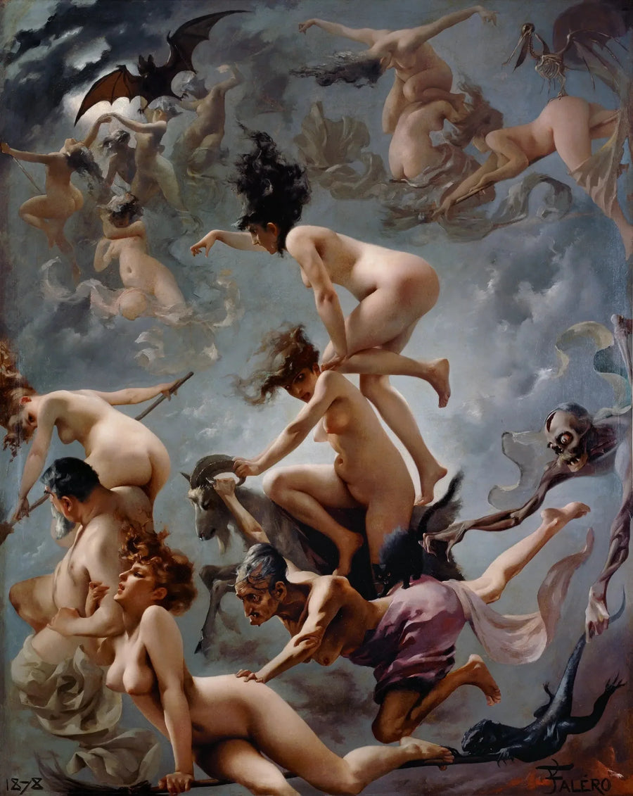 Cadılardan oluşan sabatlarına giderken - Luis Ricardo Falero