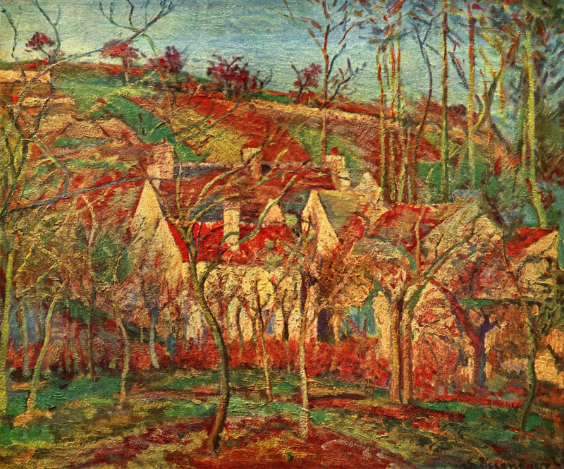 Kırmızı Çatılar, köy köşesi, kış etkisi - Camille Pissarro