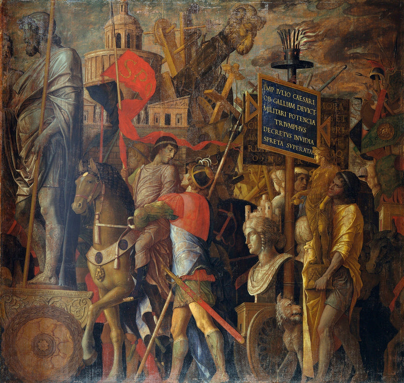 Sezar'ın Zaferleri: 2. Bayrak Taşıyıcılar ve Kuşatma Malzemeleri - Andrea Mantegna