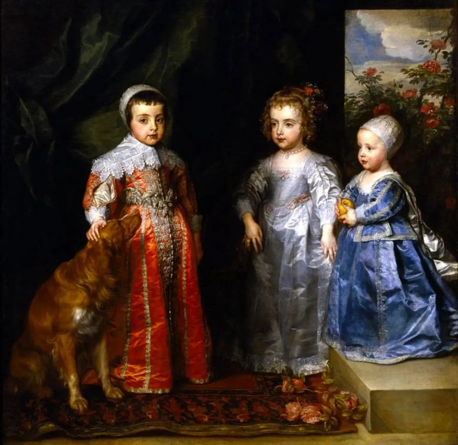 Charles I. Stuart'in (1600-1649) ve Henriette Marie de Bourbon'un (1609-1669) en büyük üç çocuğu, Charles (1630-1685), Marie (1631-1666) ve Jacques (1633-1685) - Antoine van Dyck