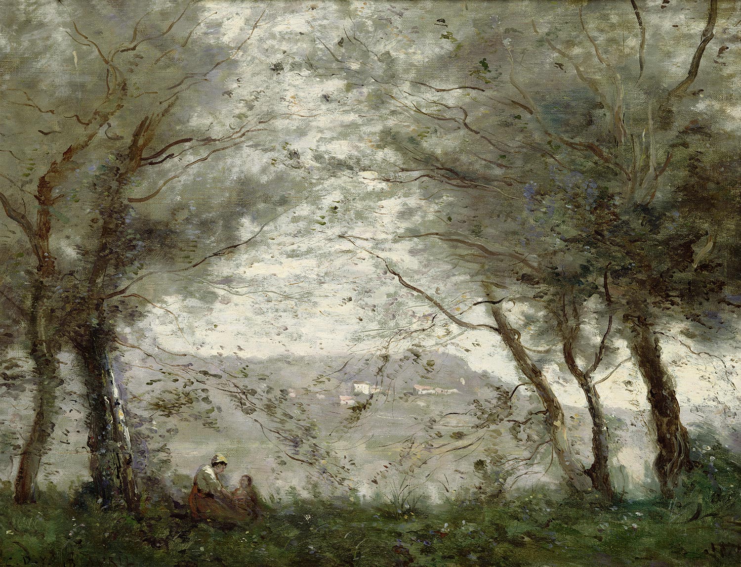 L'Étang de Ville-d'Avray vu à travers les feuillages - Jean-Baptiste Camille Corot