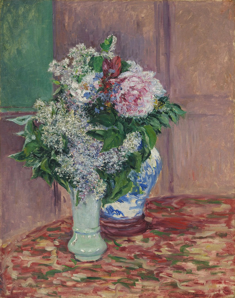 İki vazoda leylak ve şakayık - Gustave Caillebotte